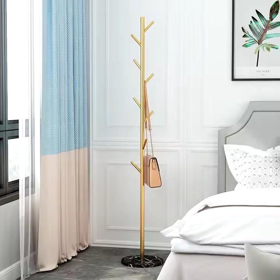 LUXALIVING Kapstok staand Zwart marmeren voet Vrijstaande Kapstok Zwart Goud Staande kapsok 8 Haaks 170x32cm - Foto 3