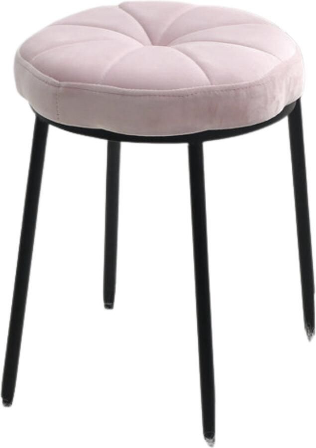 LUXALIVING Kaptafel Kruk-make up kruk-Poef Ronde Poef met Gestoffeerde Zitting en Metalen Poten Roze 34x34x45cm - Foto 2