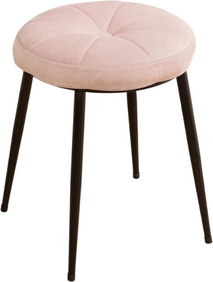 LUXALIVING Kaptafel Kruk-make up kruk-Poef Ronde Poef met Gestoffeerde Zitting en Metalen Poten Roze 34x34x45cm