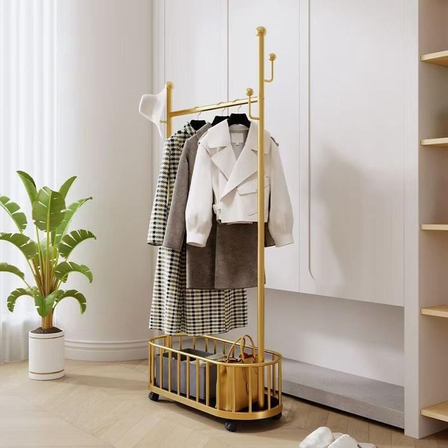 LUXALIVING Kledingrek Goud-Zwart Kapstok met opberg mand Multifunctionele kledingrek Kleding Hanger met opbergmand Kleding Trolley 170x80x32cm - Foto 2