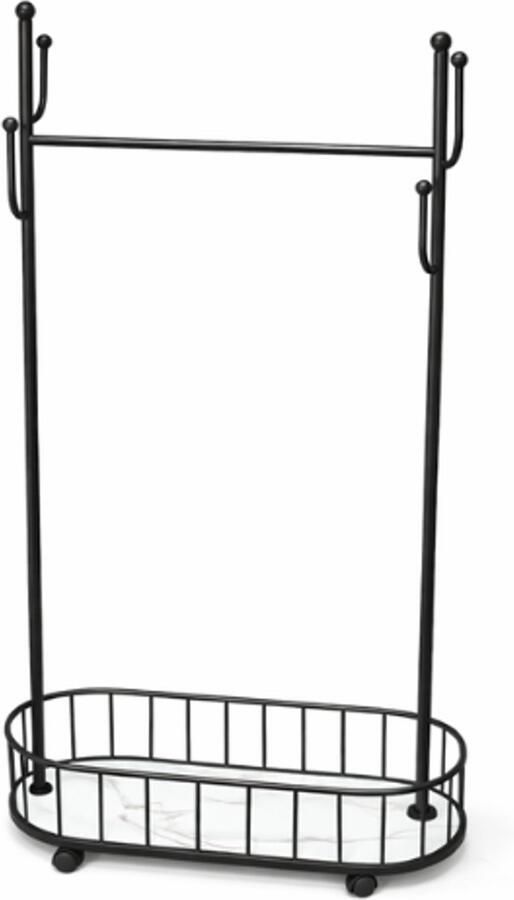 LUXALIVING Kledingrek op Wieltjes – Zwart Wit – Kapstok met Opbergmand – Multifunctioneel Metalen Kledingrek – Kledingrek Slaapkamer – 170x80x32 cm - Foto 3