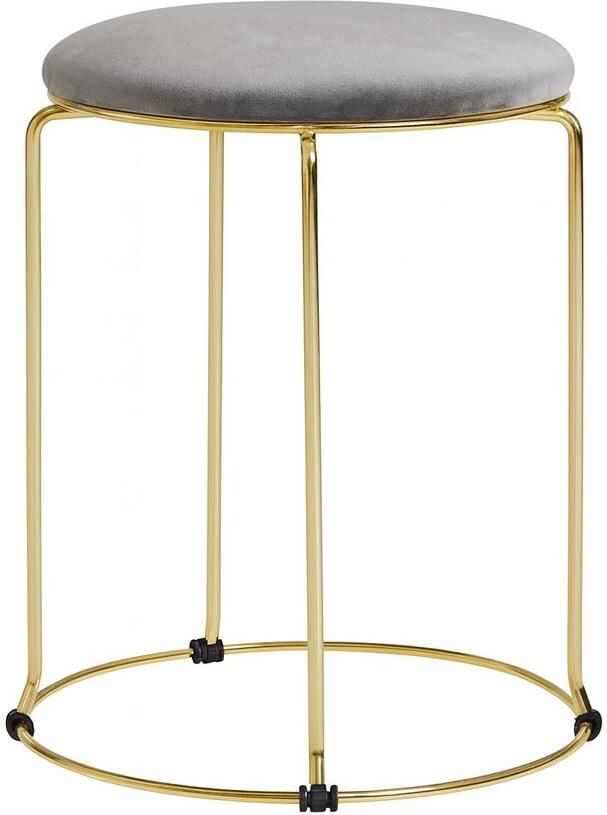 LUXALIVING Kruk Goud Grijs -Poef Velvet & Metaal Krukje -Ø 29 x H46 cm