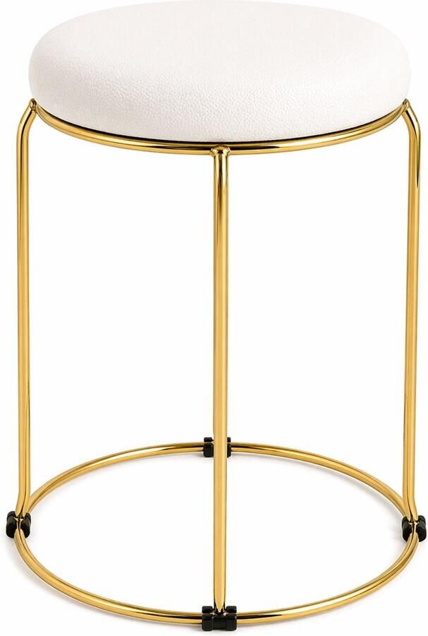 LUXALIVING Kruk Goud Wit – Leer & Metaal – Luxe Poef – Krukje – Ø 29 cm x H 46 cm - Foto 2