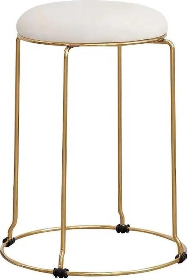 LUXALIVING Kruk Goud Wit -Poef Velvet & Metaal Krukje -Ø 29 x H46 cm