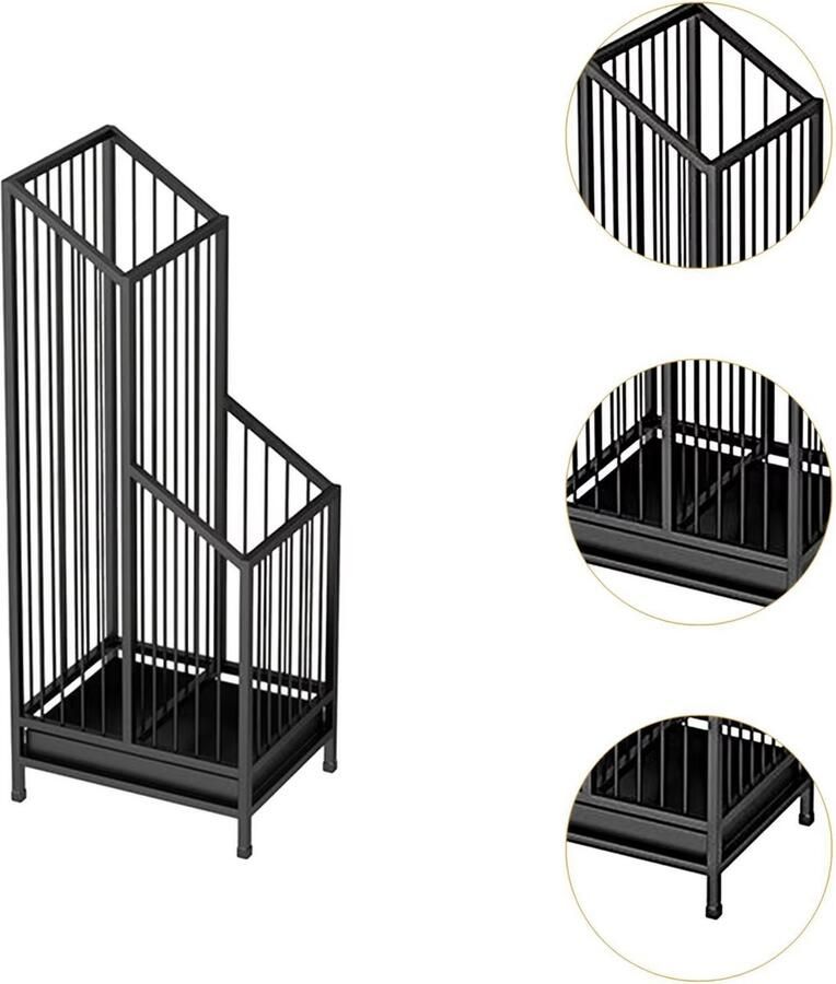 LUXALIVING Metalen Paraplubak met Lekbak- Parapluhouder Antislipvoetjes 62x25x20cm Paraplubakken Zwart