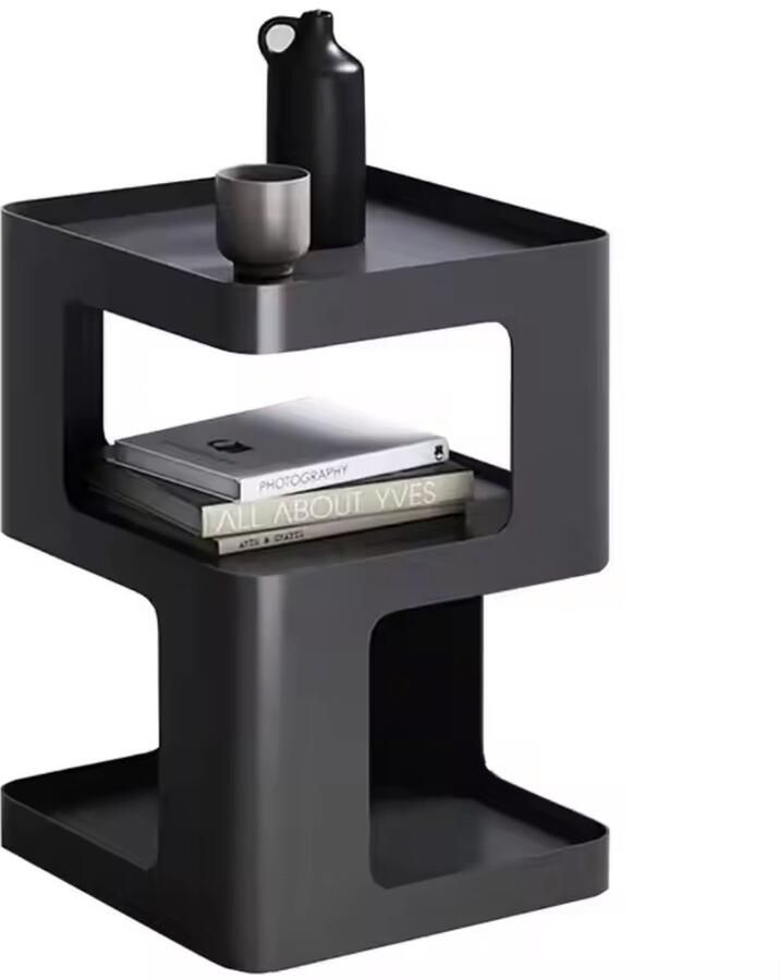 LUXALIVING Nachtkastje-Bijzettafel Geometrische vorm Bijzettafeltjes Woonkamer-L40xB40xH54 Zwart Metaal Industrieel - Foto 2