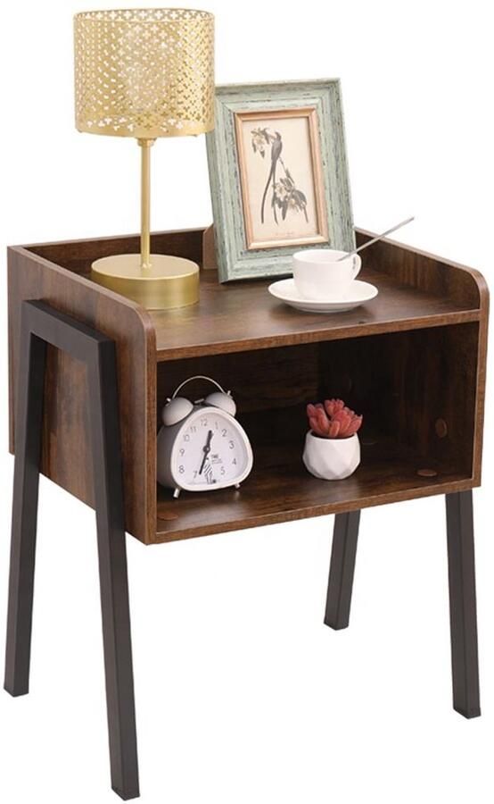 LUXALIVING Nachtkastje Industrieel – Vintage Bruin – Hout & Metaal – 42 x 35 x 52 cm (B x D x H) – Modern Nachtkastje – Nachtkastjes Slaapkamer – Table de Chevet