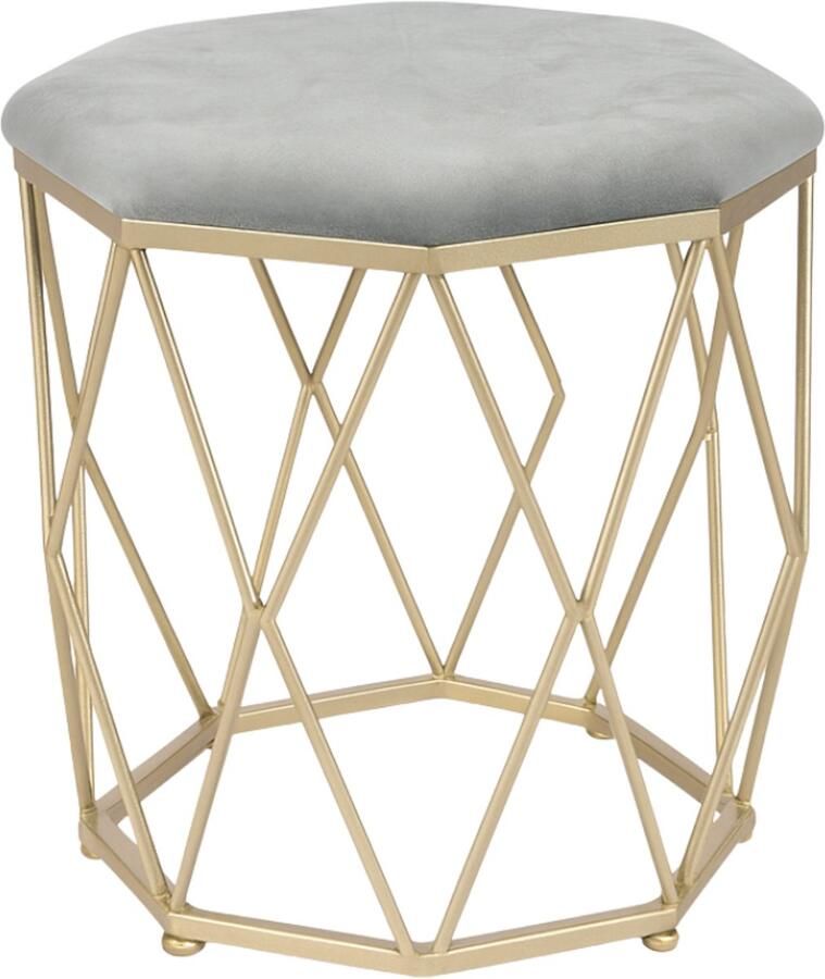 LUXALIVING Poef Goud Grijs Kaptafel Kruk- Krukje Metaal Ø 34 x H44 cm - Foto 2