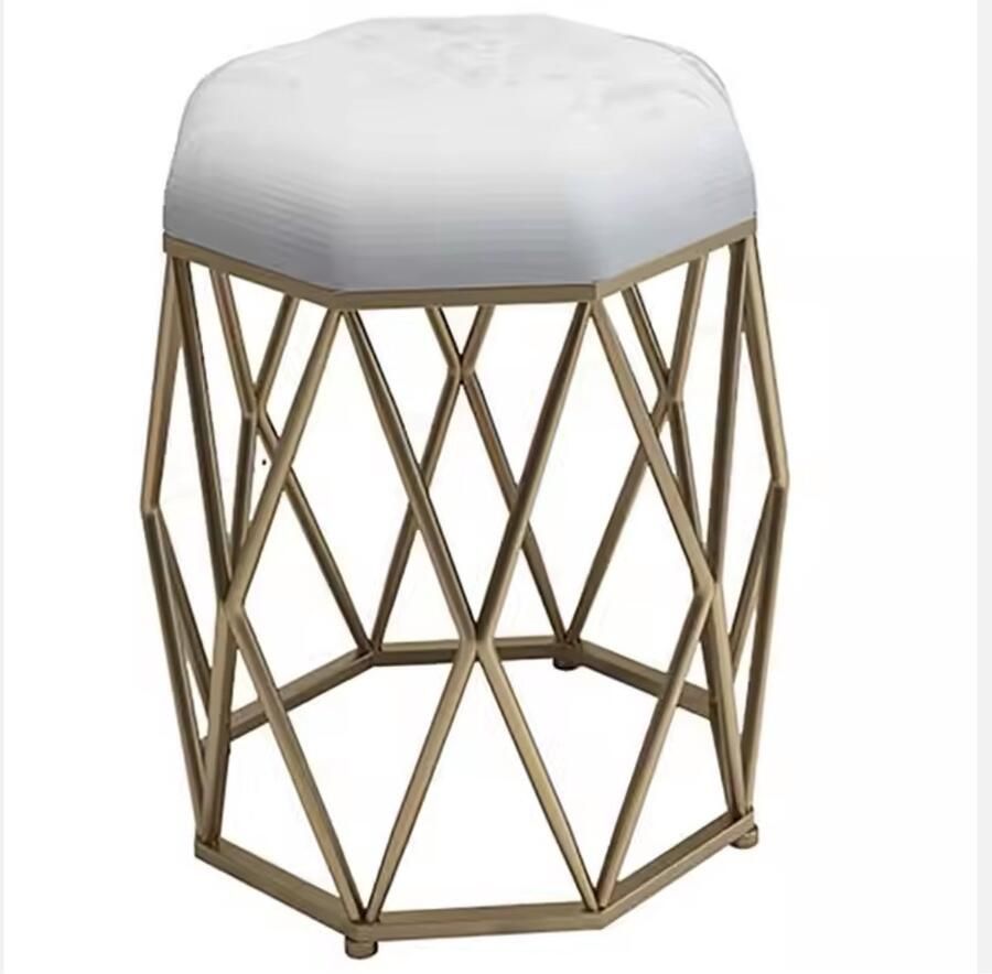 LUXALIVING Poef Goud Grijs Kaptafel Kruk- Krukje Metaal Ø 34 x H44 cm