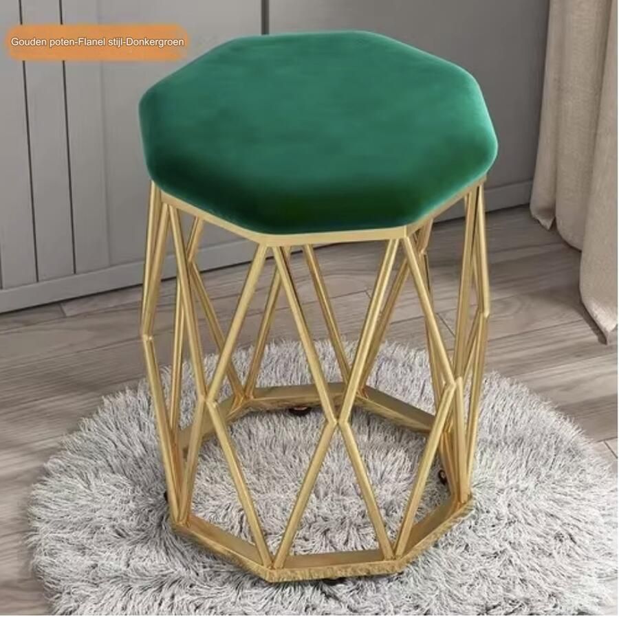 LUXALIVING Poef Goud Groen Kruk Metaal Ø 34 x H44 cm