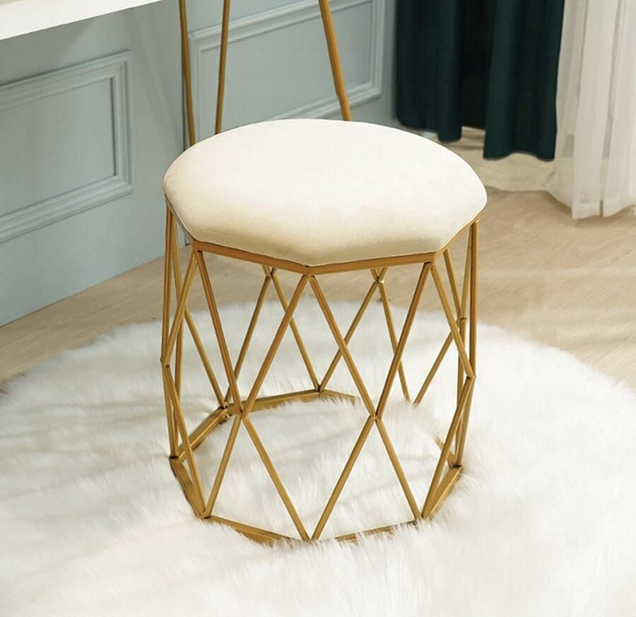 LUXALIVING Poef Goud Wit Kruk Metaal Ø 34 x H44 cm