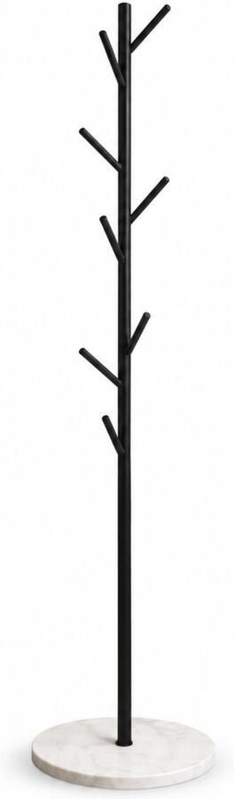 LUXALIVING Staande Kapstok met 8 Haken en Marmeren Voet – Zwart Wit – Design Garderoberek voor Hal Entree of Slaapkamer – 170 x 32 cm