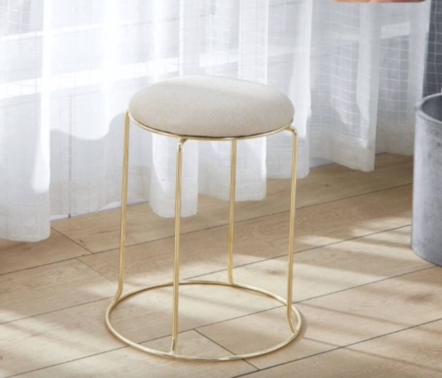 LUXALIVING Poef Goud Beige Kruk Velvet & Metaal Ø 29 x H46 cm