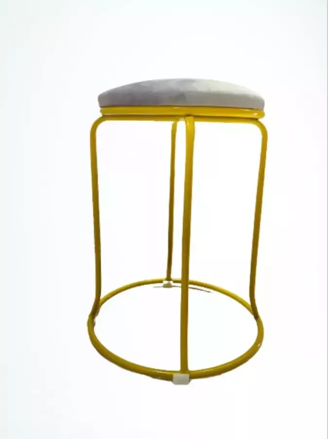 LUXALIVING Poef Grijs & Gold 2 Stuks Kruk Velvet & Metaal Ø 29 x H46 cm - Foto 3