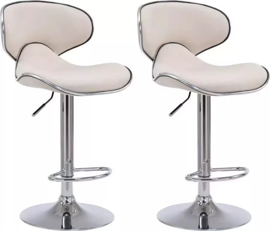 Luxe Comfort Barkruk Barkrukken set van 2 Voetensteun In hoogte verstelbaar Stof Crème 46x49x108 cm