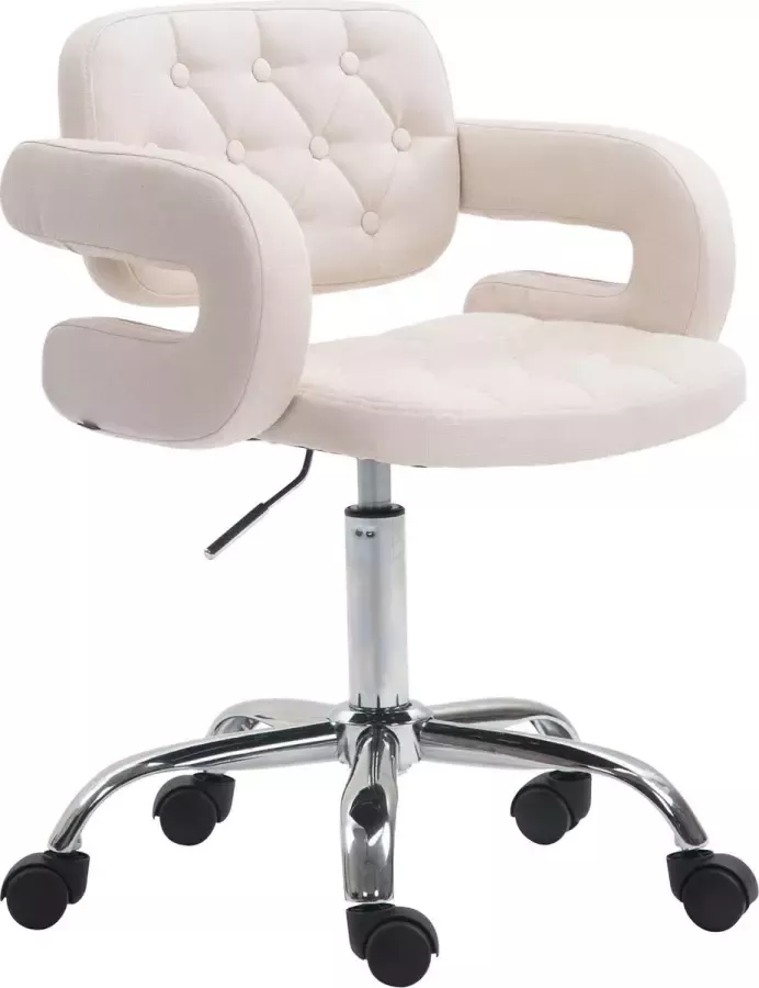 Luxe Comfort Bureaustoel Barkruk Chesterfield In hoogte verstelbaar Polyester Crème 62x55x90 cm