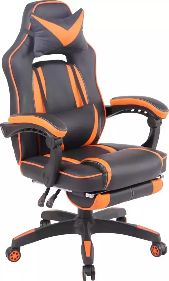 Luxe Comfort Bureaustoel Game stoel Design Voetensteun In hoogte verstelbaar Kunstleer Oranje zwart 61x68x124 cm