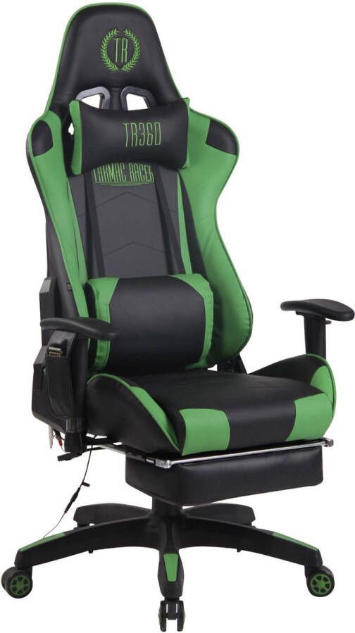 Luxe Comfort Bureaustoel Game stoel Massagefunctie Voetensteun In hoogte verstelbaar Kunstleer Groen zwart 51x67x138 cm