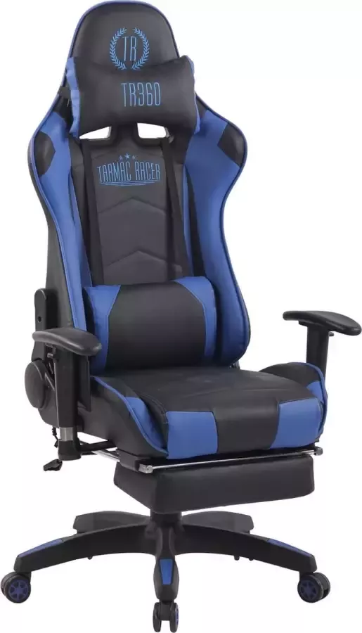 Luxe Comfort Bureaustoel Game stoel Sportief Voetensteun In hoogte verstelbaar Kunstleer Blauw zwart 51x67x138 cm