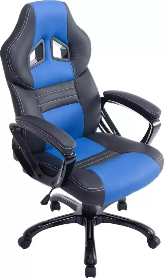 Luxe Comfort Bureaustoel Gamestoel Design Ergonomisch Kunstleer Blauw zwart 65x70x124 cm