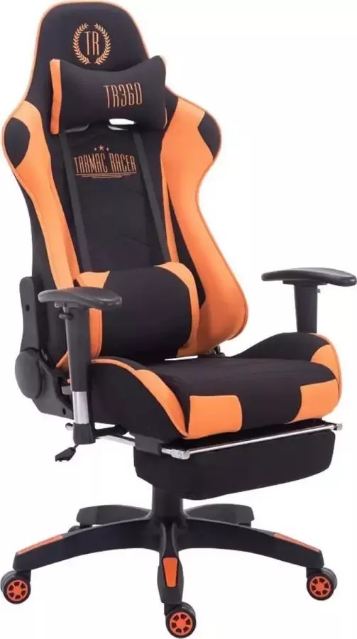 Luxe Comfort Bureaustoel Gamestoel Hoofdkussen Voetensteun Kunstleer Oranje zwart 67x132 cm