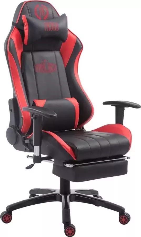 Luxe Comfort Bureaustoel Gamestoel Hoofdkussen Voetensteun Kunstleer Rood zwart 70x129x132 cm