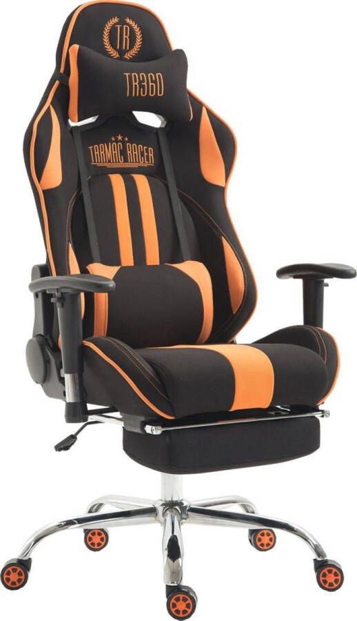Luxe Comfort Bureaustoel Gamestoel Hoofdkussen Voetensteun Stof Oranje zwart 70x135x135 cm