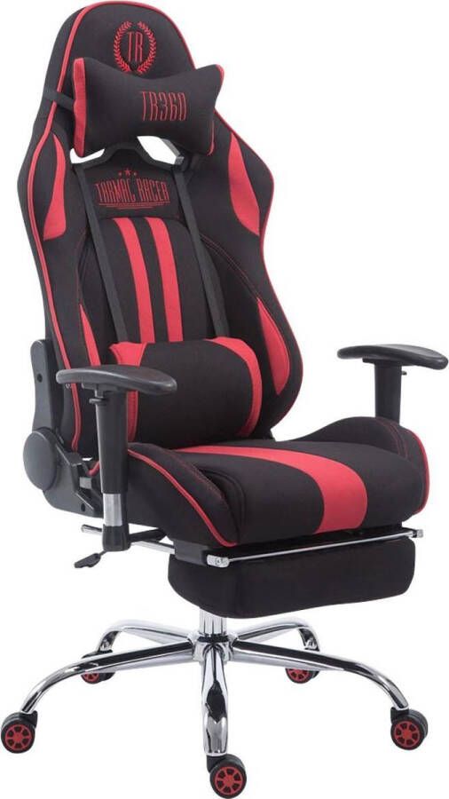 Luxe Comfort Bureaustoel Gamestoel Hoofdkussen Voetensteun Stof Rood zwart 70x135x135 cm
