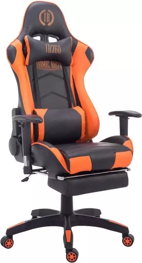 Luxe Comfort Bureaustoel Gamestoel Hoofdkussen Voetensteun Verstelbaar Kunstleer Oranje zwart 67x51x132 cm