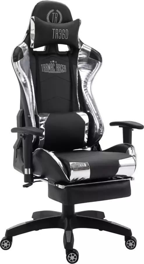 Luxe Comfort Bureaustoel Gamestoel Hoofdkussen Voetensteun Verstelbaar Kunstleer Zilver zwart 67x51x132 cm