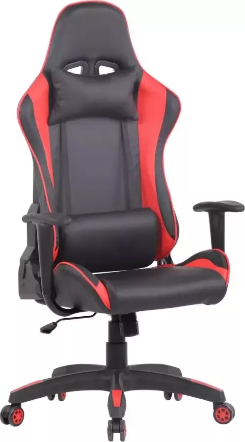 Luxe Comfort Bureaustoel Gamestoel Hoofdsteun Verstelbaar Kunstleer Zwart rood 67x52x141 cm
