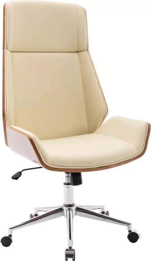 Luxe Comfort Bureaustoel Kantoorstoel Design In hoogte verstelbaar Hout Crème walnoot 60x63x121 cm