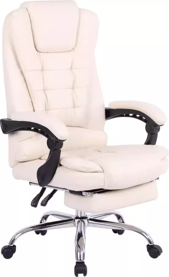 Luxe Comfort Bureaustoel Kantoorstoel XL Voetensteun Verstelbaar Kunstleer Crème 68x67x125 cm