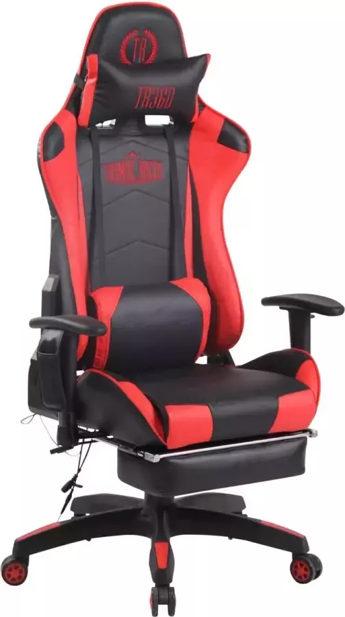Luxe Comfort Bureaustoel Game stoel Massagefunctie Voetensteun In hoogte verstelbaar Kunstleer Rood zwart 51x67x138 cm