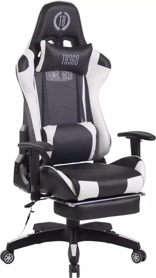 Luxe Comfort Bureaustoel Game stoel Massagefunctie Voetensteun In hoogte verstelbaar Kunstleer Wit Zwart 51x67x138 cm