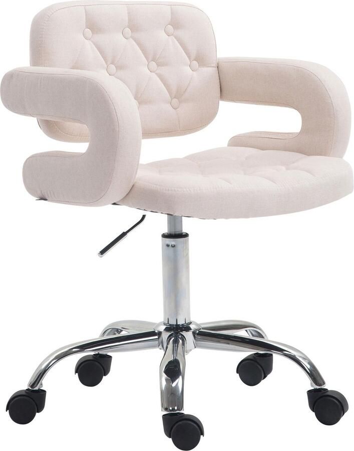 Luxe Comfort Bureaustoel Barkruk Chesterfield In hoogte verstelbaar Polyester Crème 62x55x90 cm