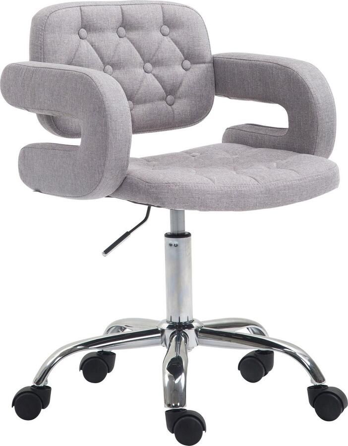 Luxe Comfort Bureaustoel Barkruk Chesterfield In hoogte verstelbaar Polyester Grijs 62x55x90 cm
