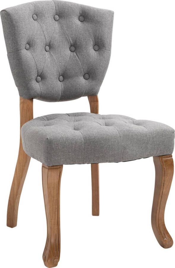 Luxe Comfort Stoel Eetkamerstoel Chesterfield Solide Hout Grijs 51x62x87 cm