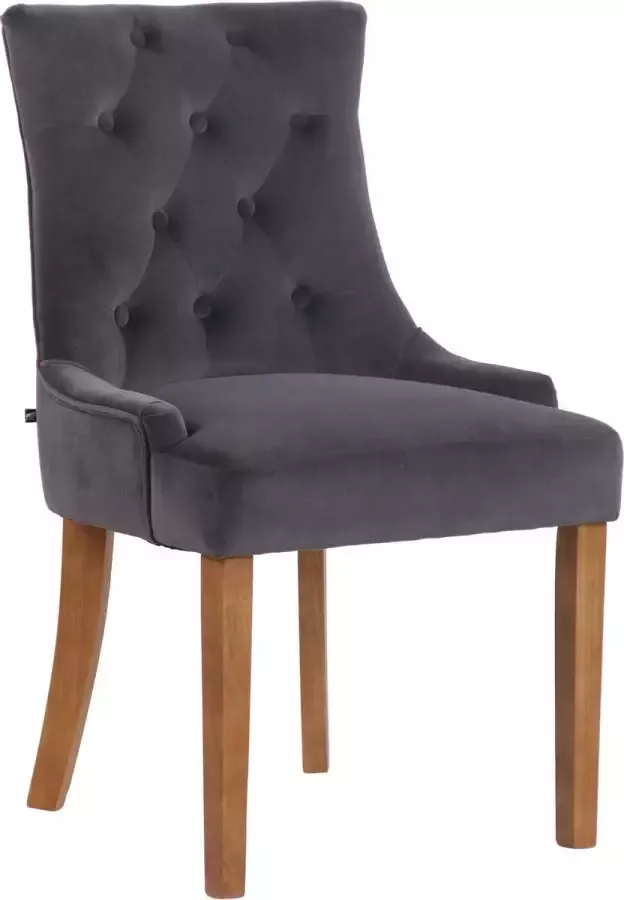 Luxe Comfort Stoel Eetkamerstoel Chesterfield Zonder armleuning Fluweel Donkergrijs eiken 55x58x92 cm