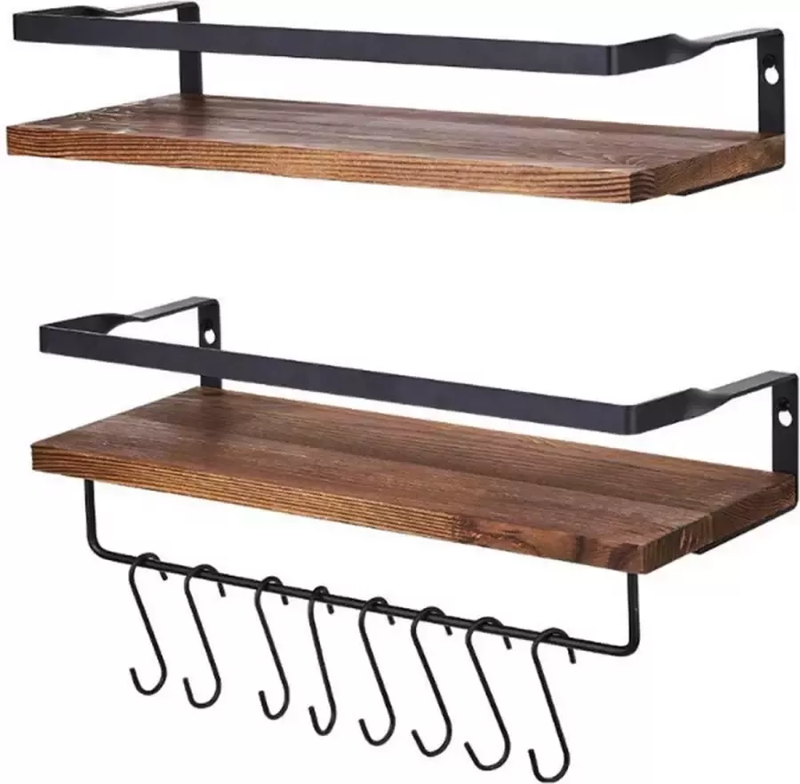 LuxeBass 2X Zwevende Wandplank met Handdoekenstang en Haken Scandinavisch Industrieel Opbergplank met Handdoekenrek en Kapstok LB622