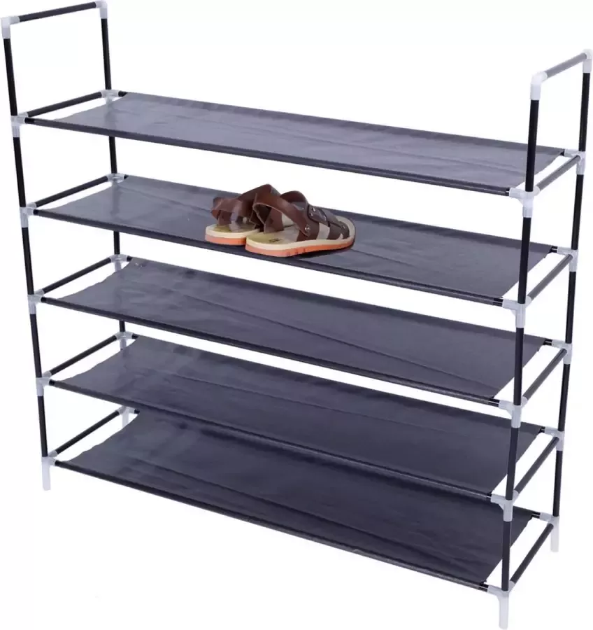 LuxeBass Schoenenrek 5 Laags Opbergsysteem voor 15 Paar Schoenen Kunststof – stapelbaar Schoenenplank schoenenkast Zwart