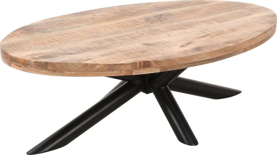Luxekoop.nl Salontafel Ovaal Mangohout 120x70 cm Industrieel met metalen poten