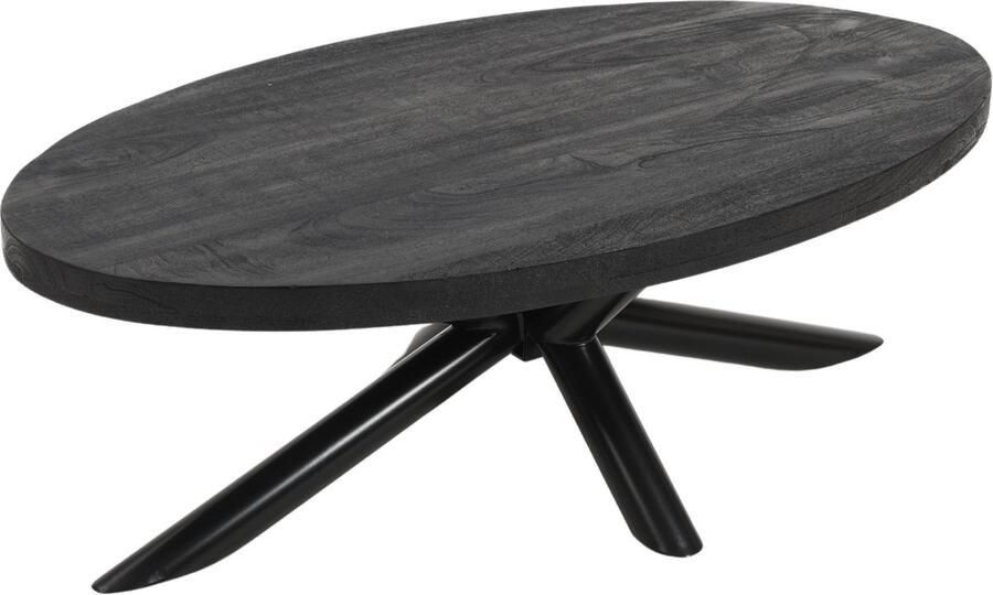 Luxekoop.nl Salontafel Ovaal Mangohout Zwart 120x70 cm Industrieel met metalen poten