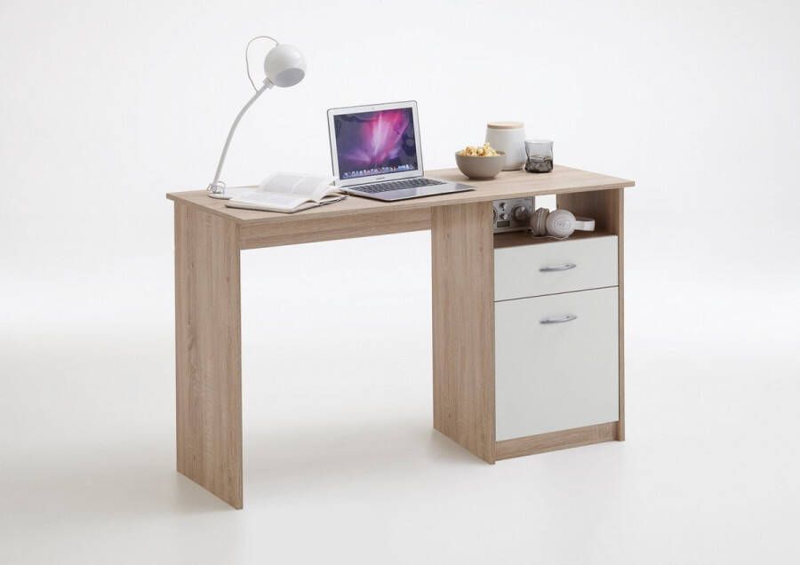 LuxeLivin' FMD Bureau met 1 lade 123x50x76 5 cm eikenkleurig en wit - Foto 9