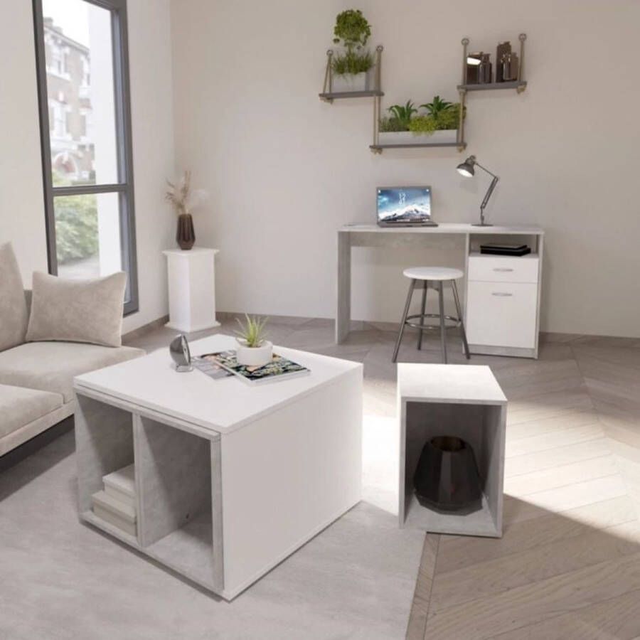 LuxeLivin' FMD Bureau met 1 lade 123x50x76 5 cm betonkleurig en wit