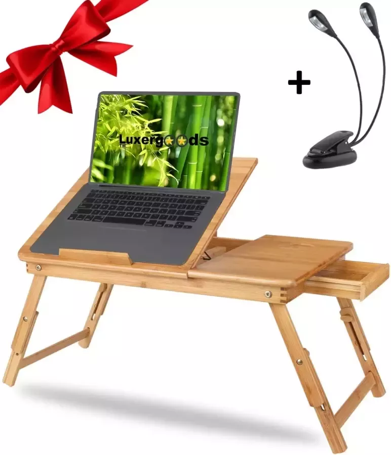 LuxerGoods™ Luxergoods 2 IN 1 Bedtafel Laptopstandaard 100% BAMBOE Nieuw Model Cadeautip Laptoptafel Bank tafeltje Laptop verhoger