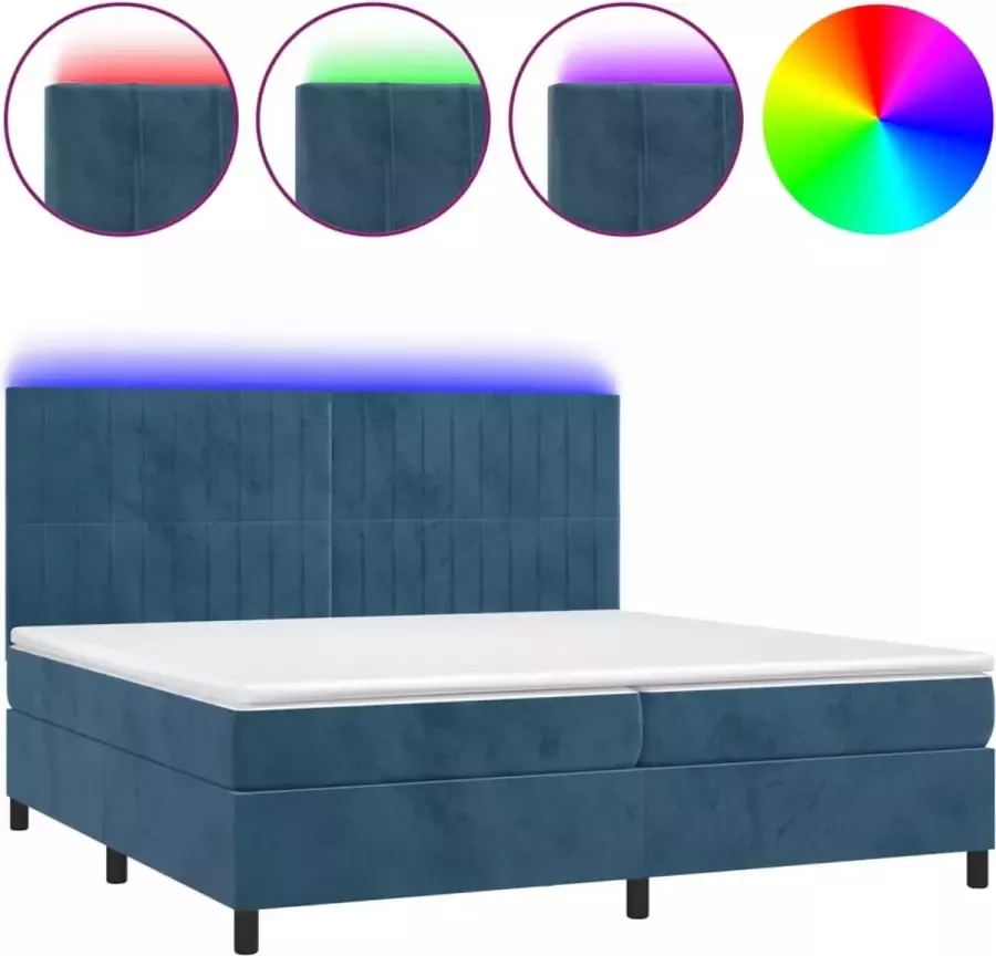 LuxerLiving LuxeLivin' Boxspring met matras en LED fluweel donkerblauw 200x200 cm