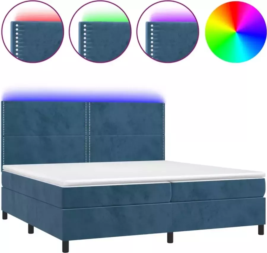 Modern life ModernLife' Boxspring met matras en LED fluweel donkerblauw 200x200 cm