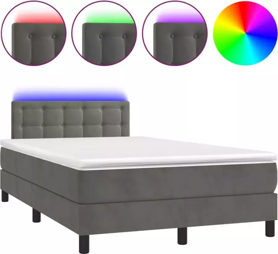LuxerLiving LuxeLivin' Boxspring met matras en LED fluweel donkergrijs 120x200 cm