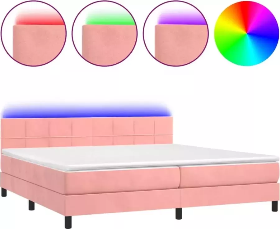 Modern life ModernLife' Boxspring met matras en LED fluweel roze 200x200 cm